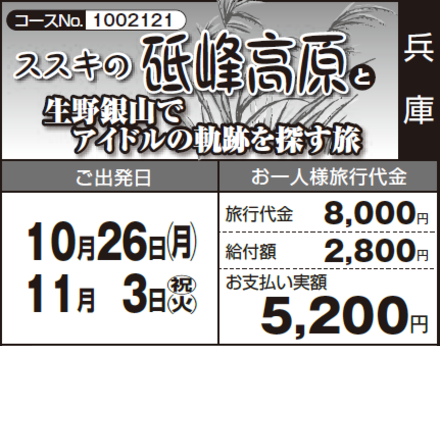 ススキの砥峰高原 と 生野銀山でアイドルの軌跡を探す旅 氷上観光 ときめきツアー