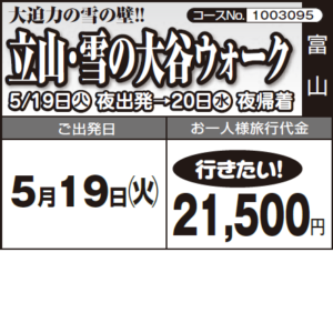 《行きたい!》大迫力の雪の壁!!『立山・雪の大谷ウォーク』5/19日火 夜出発→20日水 夜帰着